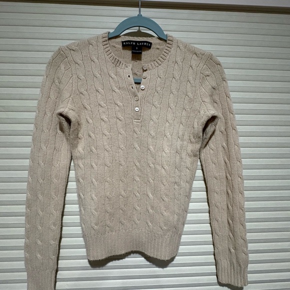 Ralph Lauren Sweaters - Ralph Lauren womans  cashemiere Cream Cable-Knit Henley Crewneck Sweater